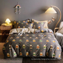 Christmas Grey Bear Printed Cotton Fabric Bedding Set Breathable Soft Duvet Cover Sets
